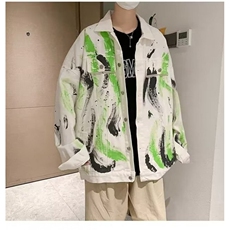欧美风复古涂鸦扎染牛仔夹克衫男潮流宽松高街外套JK3708-P63，男装夹克，星座208-5