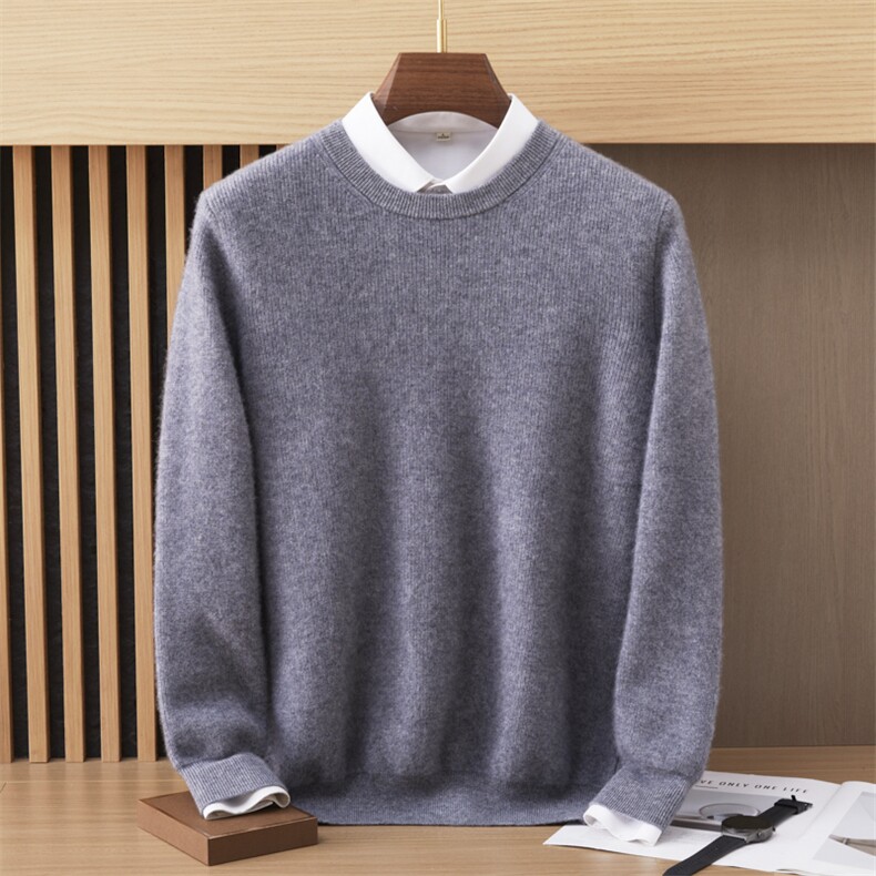 秋冬季新款时尚百搭显瘦纯色简约套头长袖羊绒衫，男装羊绒套衫，戎美山