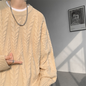 8XL-M麻花毛衣男宽松大码慵懒风情侣圆领针织衫线衣外套MY1512P65图片