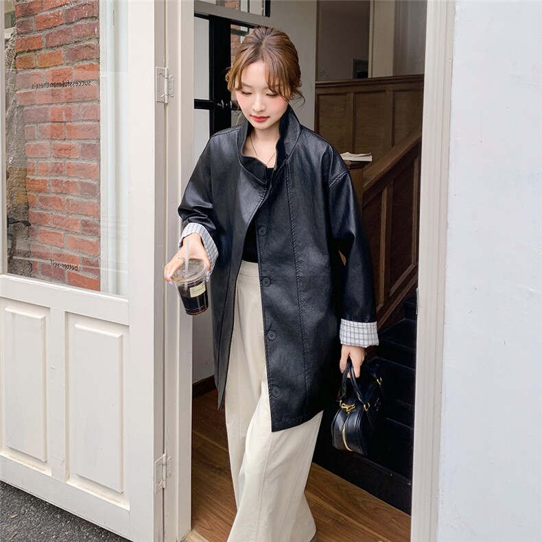 新品休闲宽松立领PU皮外套5583-P165-K268,女装皮衣,2C275