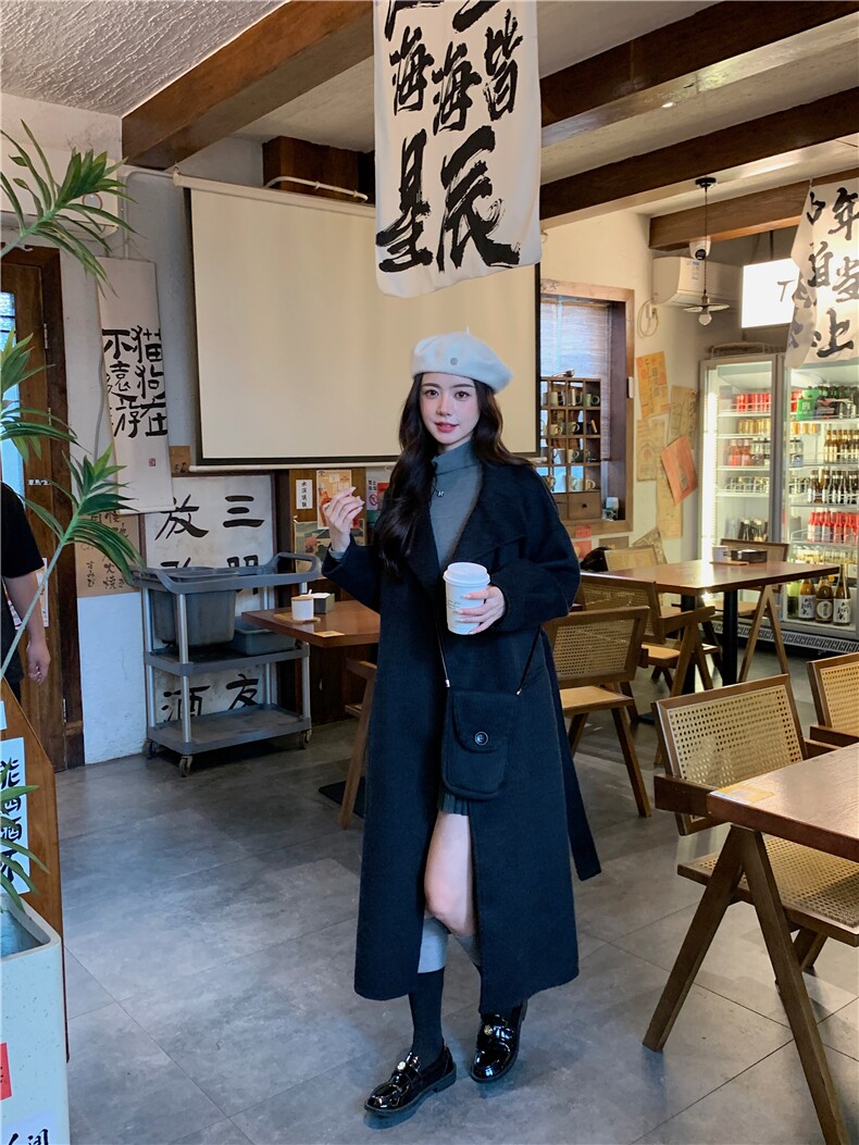 2025加厚修身型翻领大衣时尚百搭背包款,女装毛呢外套,宸诺服饰