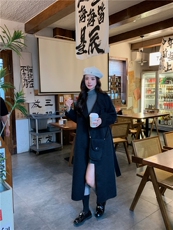 2025加厚修身型翻领大衣时尚百搭背包款，女装毛呢外套，宸诺服饰