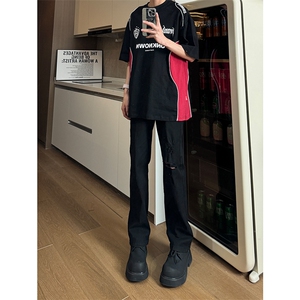 现货主推破洞弹力渐变大码直筒微喇毛边牛仔裤K860-K861-K866-P50图片