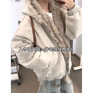 现货高品质美式高街冬季重磅硬挺短款座山雕毛领棉衣男女加厚外套图片