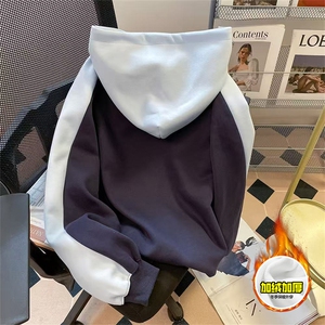 480G重磅加绒硬挺boxy 男女秋冬美式高街结构拼接撞色卫衣厚外套图片