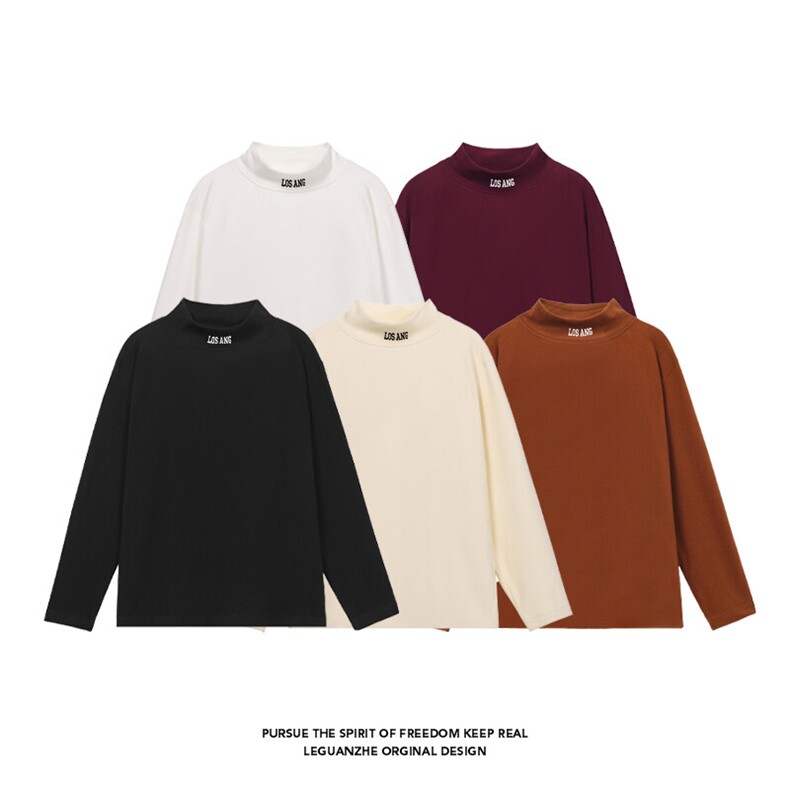 2024冬季新款港风白底大码厚板半高领德绒M-5XHT24922-6-特P20，男装T恤，电商A022