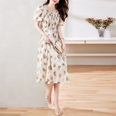 新增色2024夏季新款女装宽松遮肚子显瘦小个子时尚印花减龄连衣裙，女装连衣裙，天丽