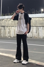 美式hiphop裤子高街vibe弹力黑色牛仔裤修身直筒微喇叭痞帅工装裤，男装牛仔裤，星座310A-4