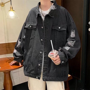 DW153-P63水洗做旧牛仔夹克男新款潮流破洞美式复古痞帅休闲外套图片