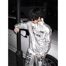 美式复古水洗喷脏做旧卫衣男女春秋季街头立领夹克外套视觉系上衣，男装夹克，星座516A