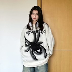 美式街头刺绣蜘蛛毛衣女秋冬2025慵懒chic潮流百搭针织衫上衣，男装针织衫/毛衣，星座506A