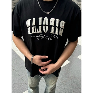 万针全刺绣工艺抖音得物高品质260克重磅纯棉双纱美式高街短袖T恤图片