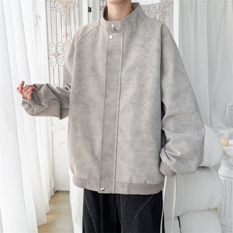 PY302/P85春装新款现货立领皮夹克男雾面潮流宽松大码皮衣外套，男装夹克，电商基地A050