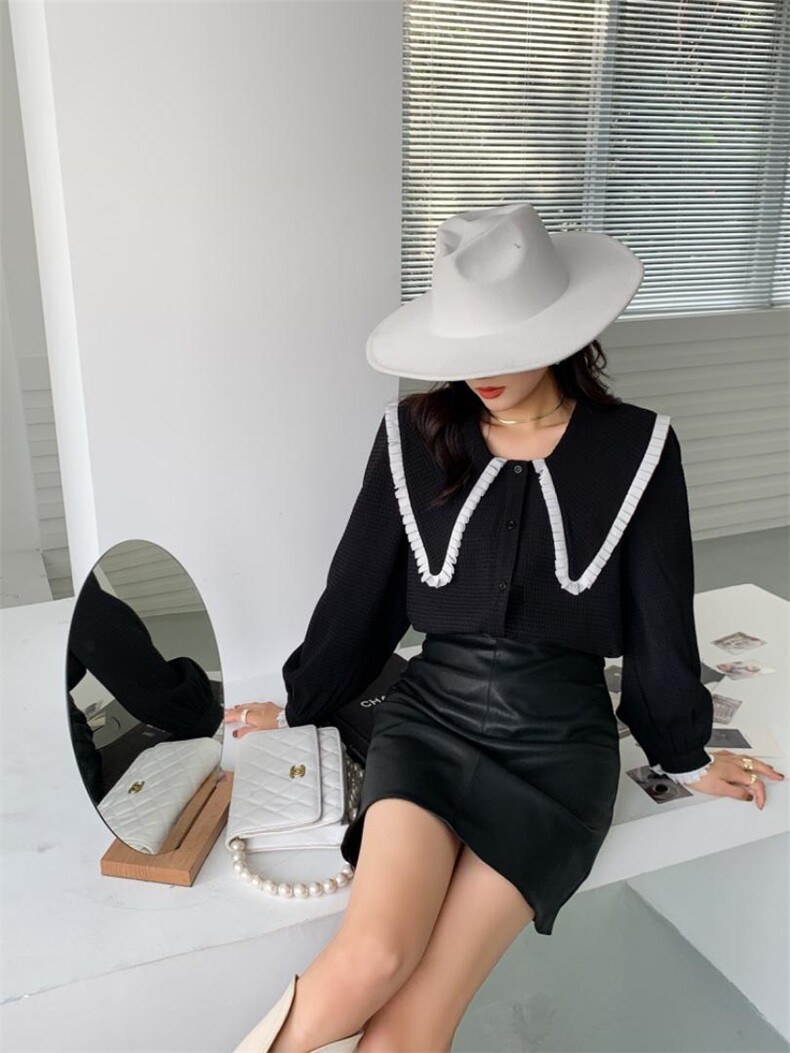 娃娃领小衫，其它，精典蓝月