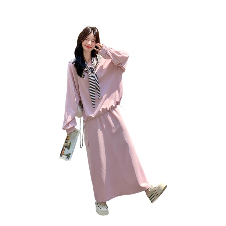 休闲减龄穿搭粉色卫衣套装女春秋2025超火好看高级感半身裙两件套,女装套装/套裙,2C007