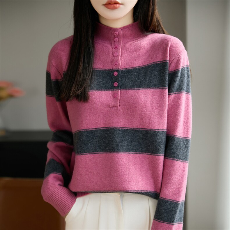 2026年秋季套头是百搭通勤简约休闲条纹套头，女装针织衫/毛衣，源达羊绒