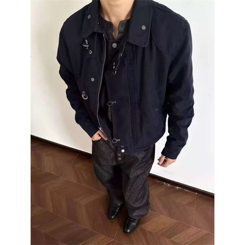 26春装高品质工艺老钱风翻领夹克外套男女潮牌金属扣工装宽松上衣,男装夹克,电商A486