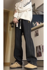 美式高街直筒牛仔裤男款阔腿微喇宽松百搭裤子潮牌KZ007P60加绒70，男装牛仔裤，电商B312