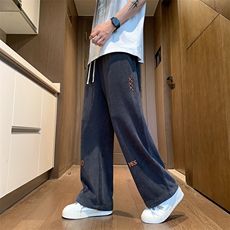 港风刺绣休闲长裤男高克重磅300g春夏直筒阔腿卫裤-2430-P30-控68，男装休闲裤，星座207