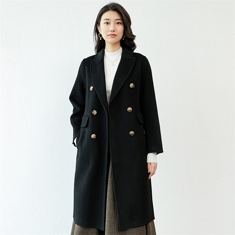 长袖西装领纯色2024年冬季双排扣时尚羊毛外套,女装毛呢外套,高哲羊绒