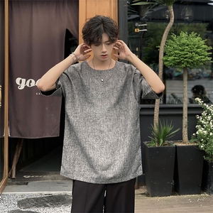 现货 夏季纯色亚麻潮宽松新中式大码棉麻短袖男MT08-特P25控48图片