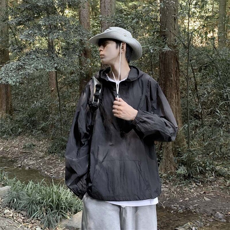 连帽半拉链防晒衣男夏季薄款防紫外线套头运动登山服CF405P36，男装防晒衣，星座1013-1
