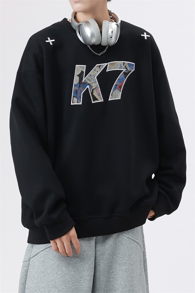 特批P38无差价K7字母贴布刺绣420g重磅华棉休闲大码卫衣男W5426,男装卫衣,电商A001-1
