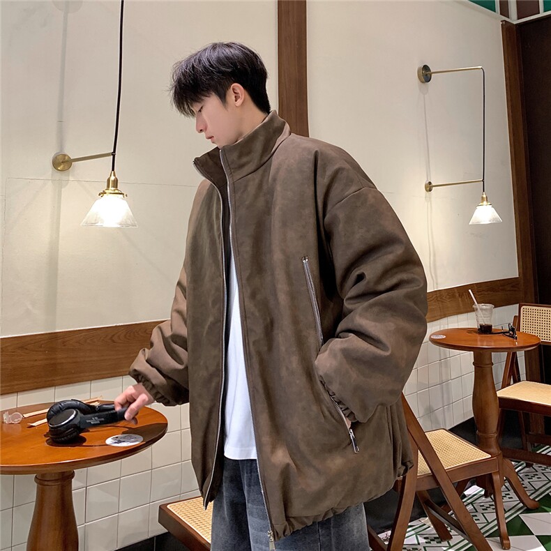 港风PU皮复古做旧双侧金属拉链设计夹克式棉衣男MY77092P130控198,男装夹克,星座227-7