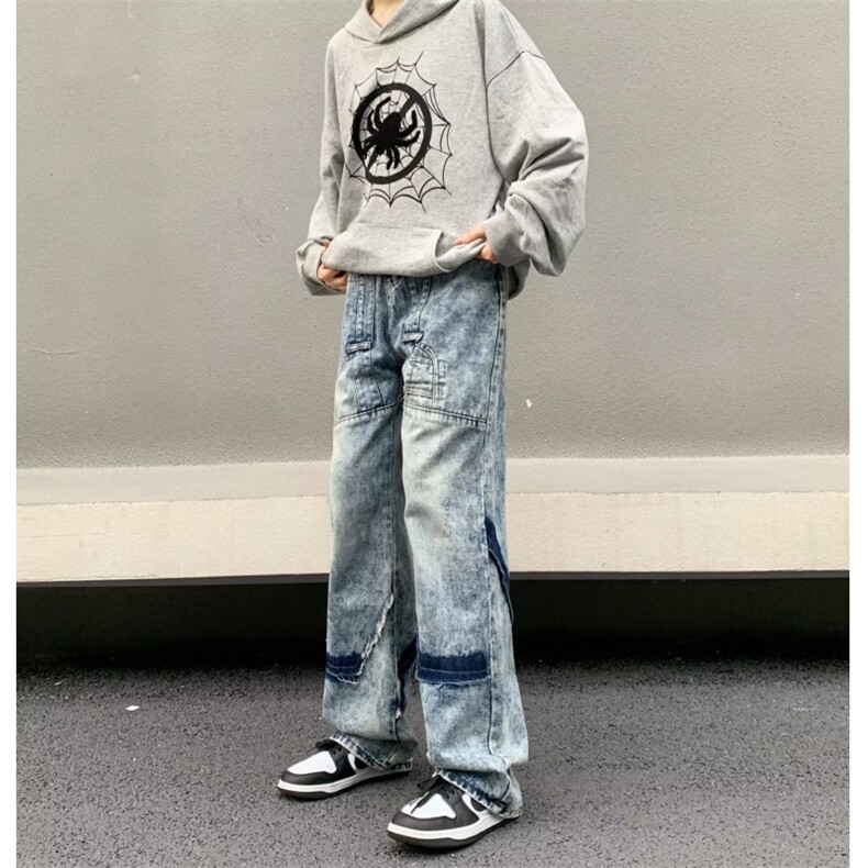 2023美式高街小众刺绣牛仔裤男街头宽松直筒百搭BK72-P70,男装牛仔裤,星座1109-3