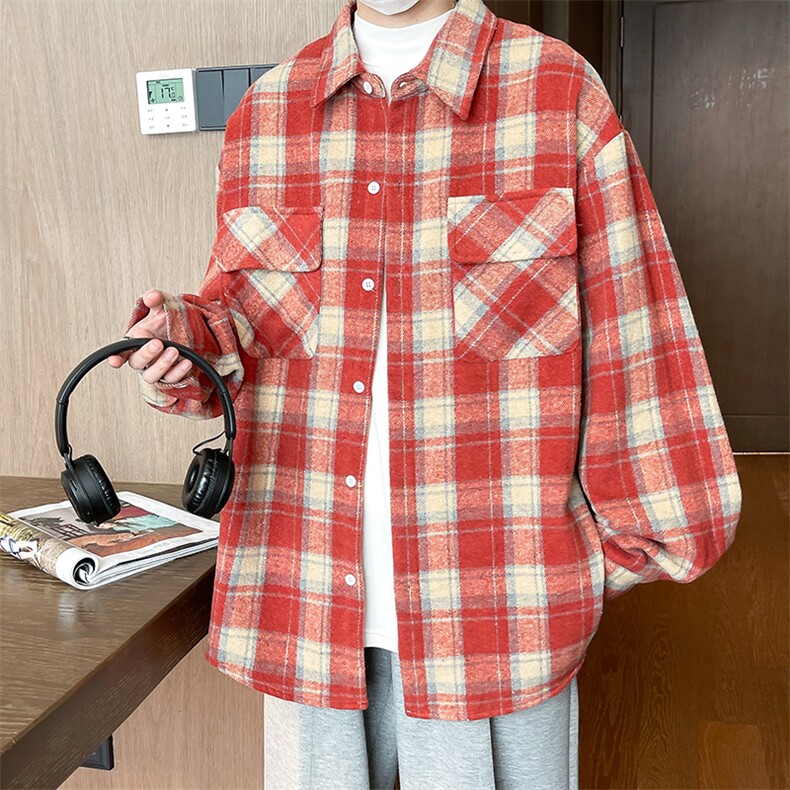 控价69港风格子衬衫宽松外套男女衬衣百搭格子外套CS2434P40,男装衬衫,电商A128