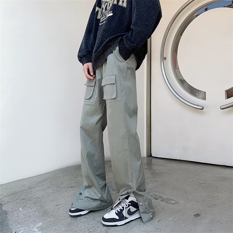 高街机能口袋排扣裤男秋冬开衩收脚裤工装休闲裤纯棉ZK116P46,男装休闲裤,星座1116-2