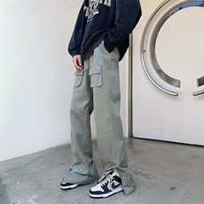 高街机能口袋排扣裤男秋冬开衩收脚裤工装休闲裤纯棉ZK116P46，男装休闲裤，星座1116-2