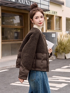 【现货现货】实体店好款羊羔毛拼接轻薄羽绒服短款90白鸭绒外套图片