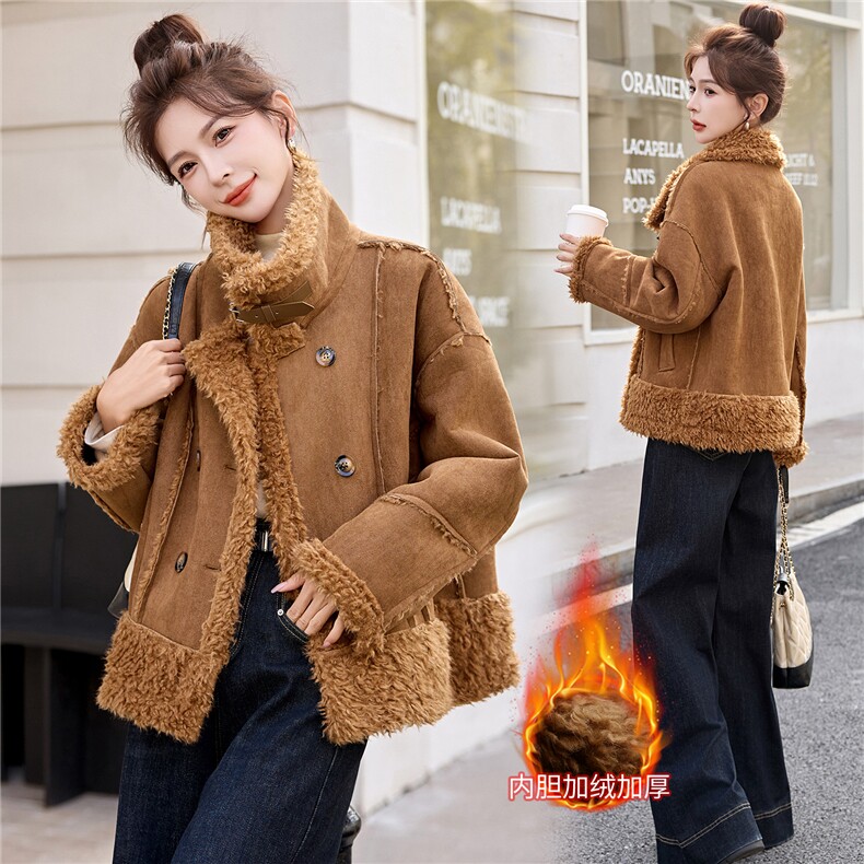 2025年冬季新款时尚休闲羊糕毛皮毛一体加厚外套，女装棉衣/棉服，盈茜