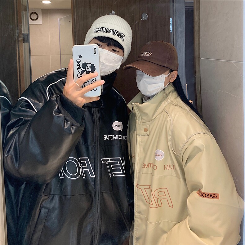 情侣装美式PU皮棉衣冬季加厚棉服潮牌机车外套ins男D233P128,男装棉衣,电商A335-1（原A458）