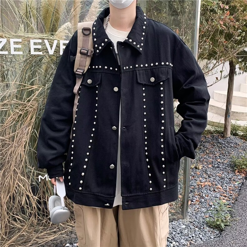 柳钉牛仔外套男网红同款休闲黑色夹克百搭上衣J3716P50,男装夹克,星座1116-2