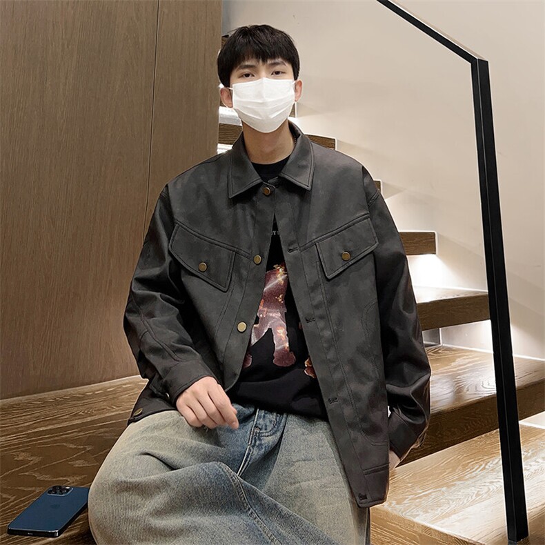 美式潮流夹克翻领青年春季机车皮衣男士休闲外套A266-PY009-P100,男装皮衣,电商A266