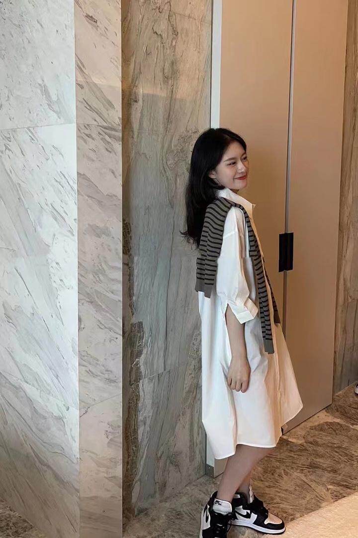 秋季披肩衬衫裙，女装衬衫，吉之红