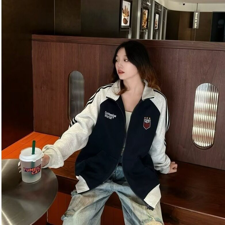网图现货美式宽松撞色立领拼接卫衣男W101/P55,男装卫衣,星座205-3