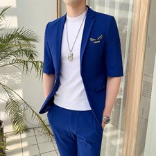 夏季印花七分袖西服套装男中袖短袖西装九分裤A470-TZ02，男装西服套装，电商A207