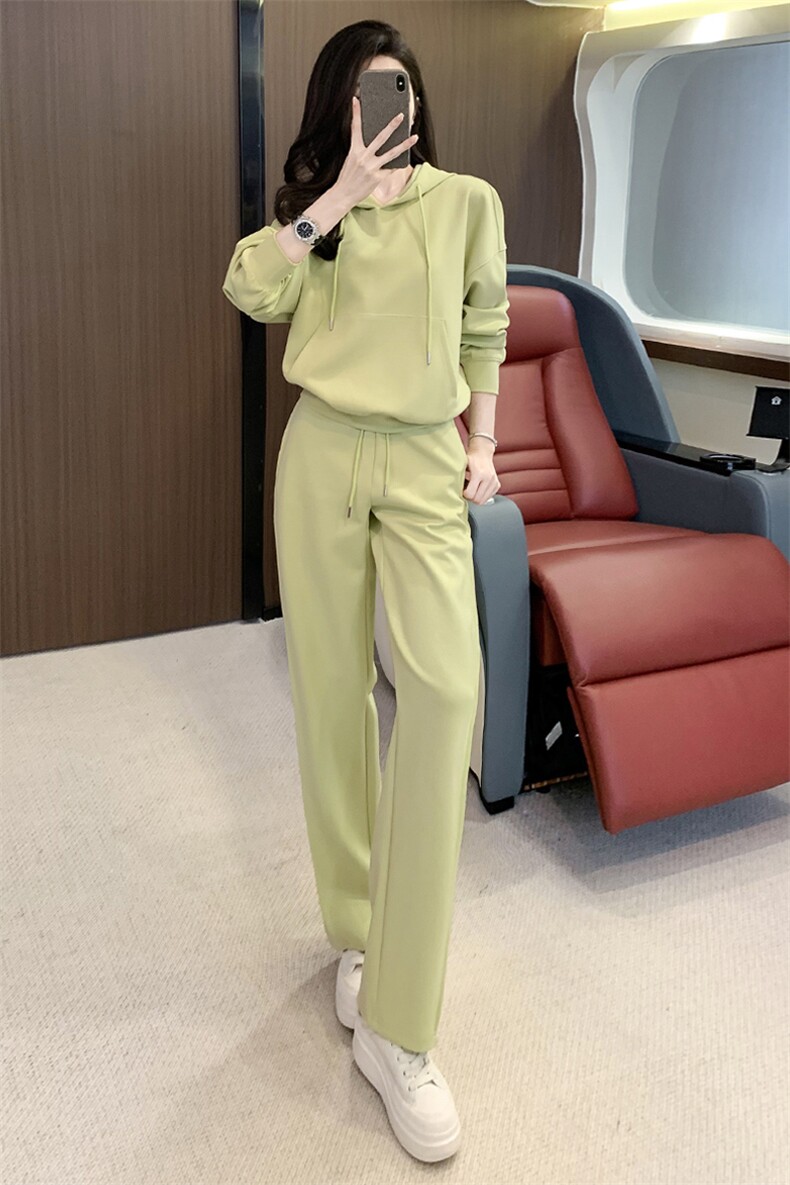 女秋季新款连帽卫衣高腰阔腿卫裤百搭两件套,女装套装/套裙,江南