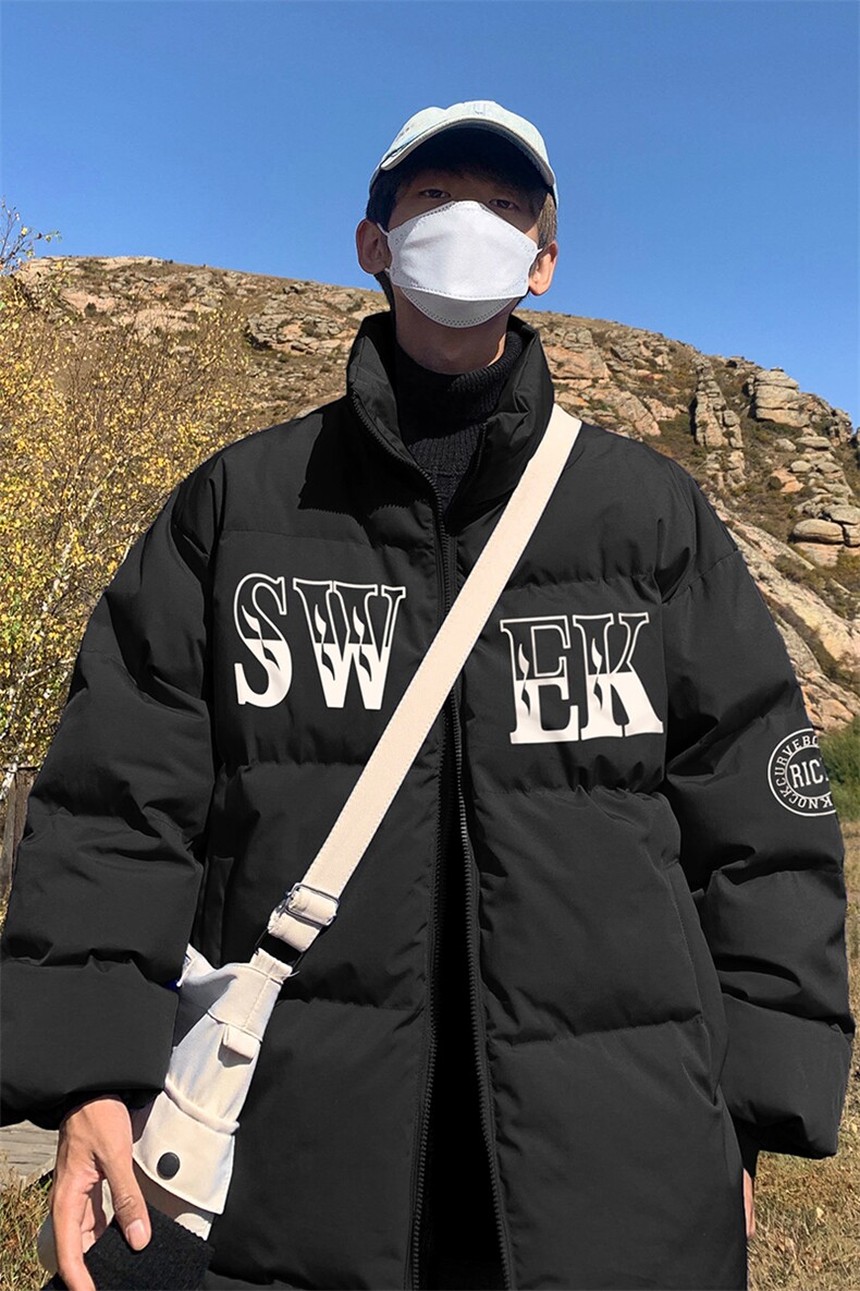 港风秋冬火焰保暖立领宽松棉服外套男MY62053P95控118,男装棉衣,电商A268A