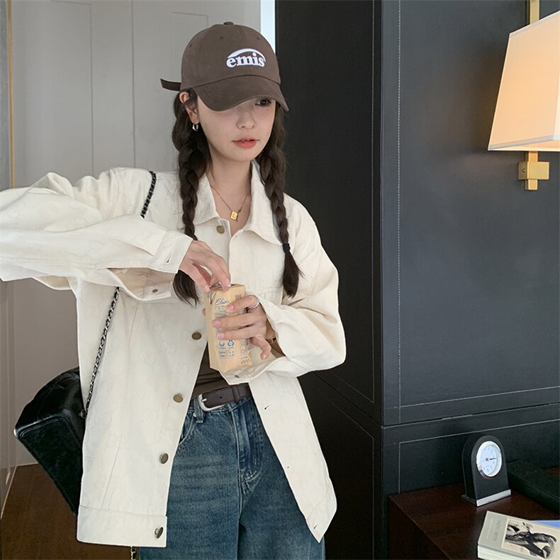 独特超好看白色牛仔外套女春秋2025新款超火又酷又飒工装夹克上衣,女装短外套,2C372