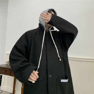 中长款毛呢大衣男士秋季过膝P连帽风衣高级感雅痞外套潮A23/P75图片