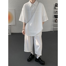 TZ778-特P55控98夏季冰丝七分裤短袖衬衫大码T恤套装，男装牛仔裤，电商A059