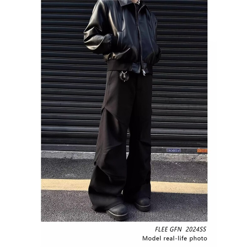 潮美式微喇西裤直筒冲锋裤男女复古宽松高级感百搭长裤MKX79P40,男装西裤,星座1013-5