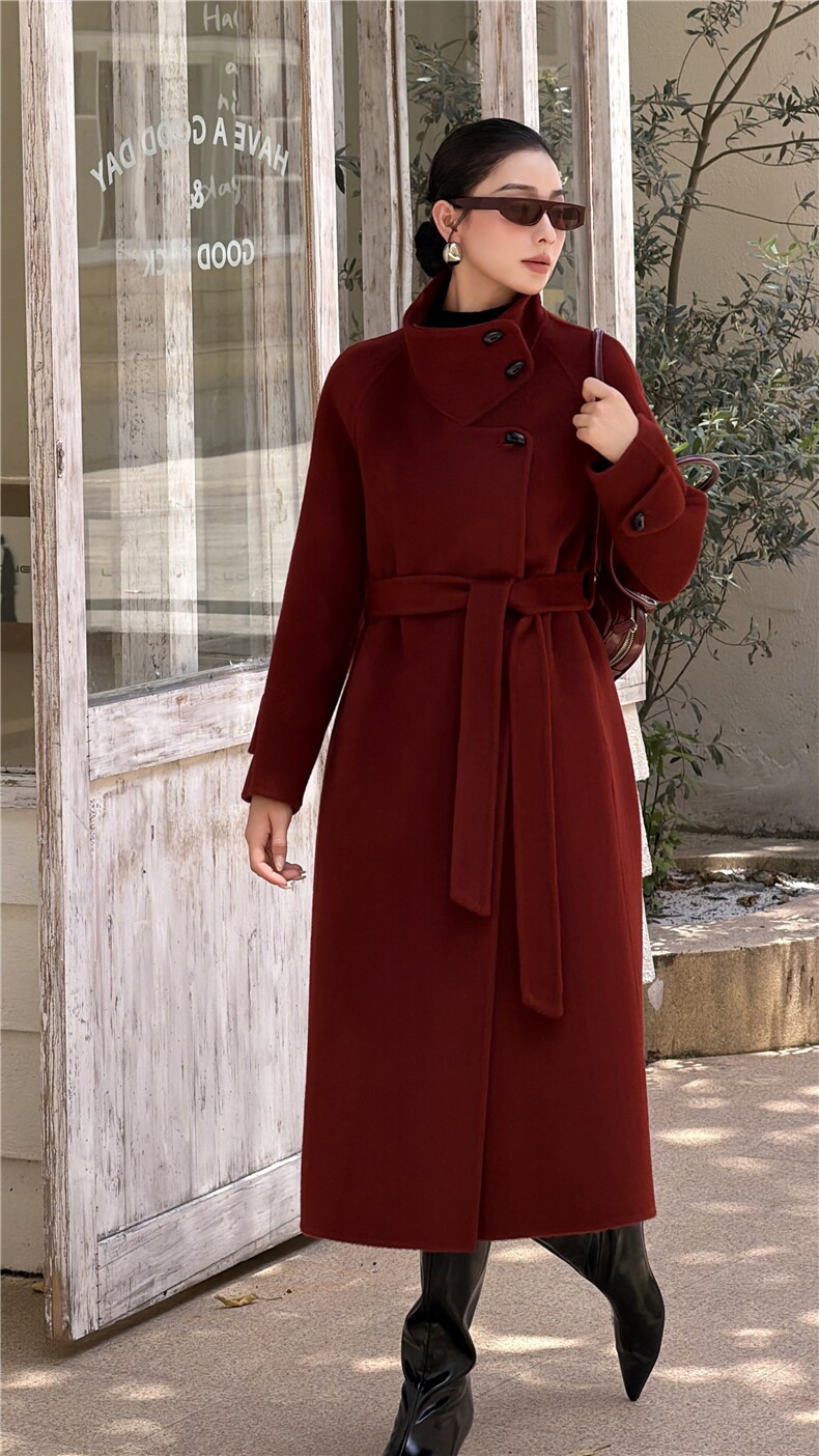 立领收腰高端双面羊毛大衣女2026年新款秋冬季双面100%羊毛大衣图片