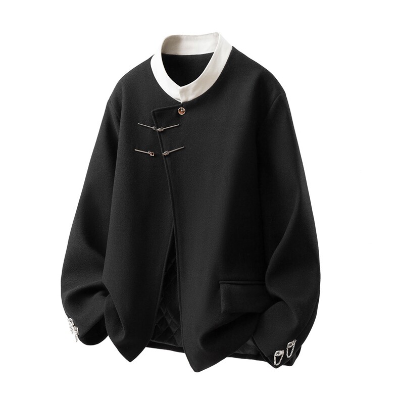 1新中式拼色毛呢西装大码M-5XL加棉大衣涤纶XF78161P118控188，男装西服套装，星座226-2