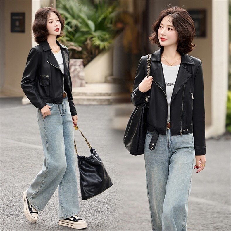 现货BAO款主推气质洋气机车服2025年春季时尚潮流,女装皮衣,江南女神