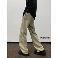复古黄泥染牛仔裤男春秋vibe微喇高街直筒青少年休闲裤子~NK6047，男装牛仔裤，星座601-2